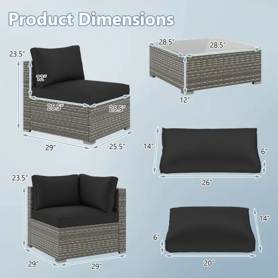 5-Piece Outdoor Patio Furniture Set Including Coffee Table and 4 Rattan Chairs with Cushions Black {5}