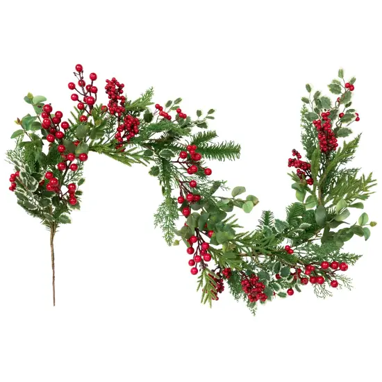 Northlight Mixed Pine, Cedar and Berries Artificial Christmas Garland - 5' - Unlit Green {3}