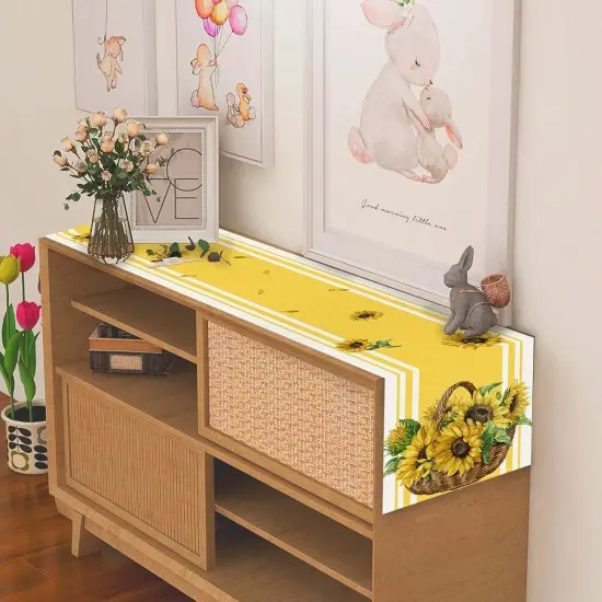 Linen Sunflower Fall Table Runner Farmhouse Sunshine 72 Inches Long Farmhouse Spring Summer Autumn Fall Home Kitchen Dinging Room Table Decoration 13x72 Inch {2}