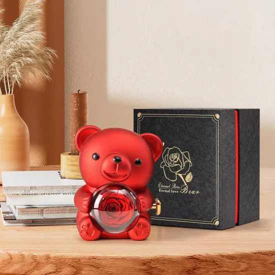 Cute Teddy Bear with Preserved Rose - A Real Rose Flower in Bear with Elegant Gift Box - Romantic Gift for Her in Mother's Day, Weddings, Anniversaries, and Bridal Showers {4}