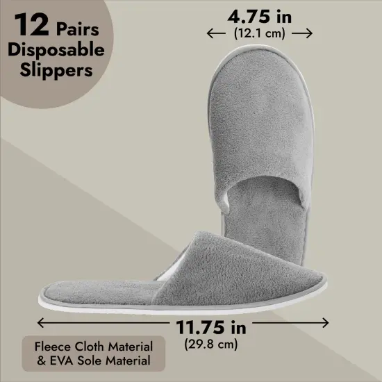 12 Pairs Disposable Slippers for Guests, Bulk Pack for Hotel, Spa, Shoeless Home, Gray (US Men Size 11, Women 12) Grey {4}