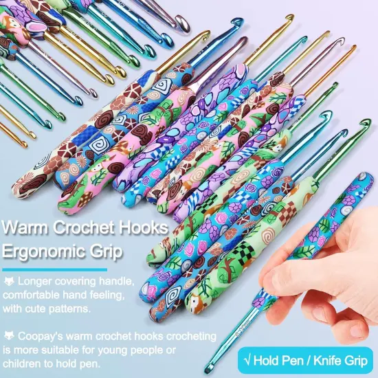Warm Crochet Hooks Crocheting, Extra Long Crochet Hook Set for Arthritic Hands, 2.25mm to 8.0mm, 12 pcs Crochet Kit Ergonomic Grips for DIY Craft Yarn, Animal Pattern {3}