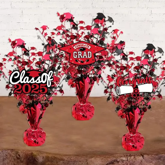 3 Pcs Graduation Table Centerpieces - Balloon Weight Centerpieces Blue Glitter Foil Graduate Cap Centerpieces for 2025 Graduation Party Table Decorations (red) {3}