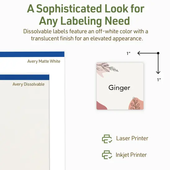 Avery Dissolvable Labels, 1" x 1" Square {10}