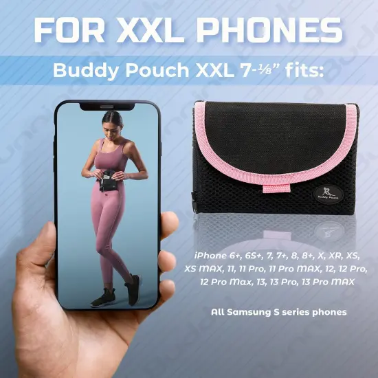 Running Buddy Unisex Running Fanny Pack - Men & Women | Walking, Traveling Waist Pack | Beltess, Chafe & Bounce Free | Water-Resistant & Magnetic Closure | L, XL, XXL | Black or Black & Pink {4}