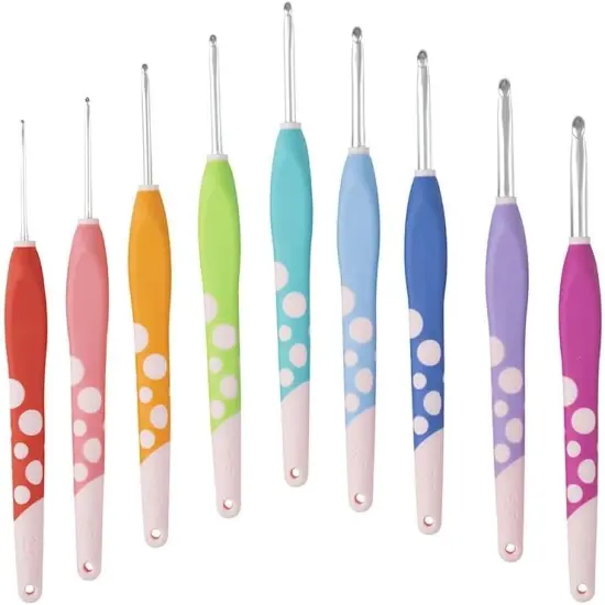 Dots Crochet Hook Set - Comfortable Ergonomic Handles - 9 Color Coded Sizes {1}