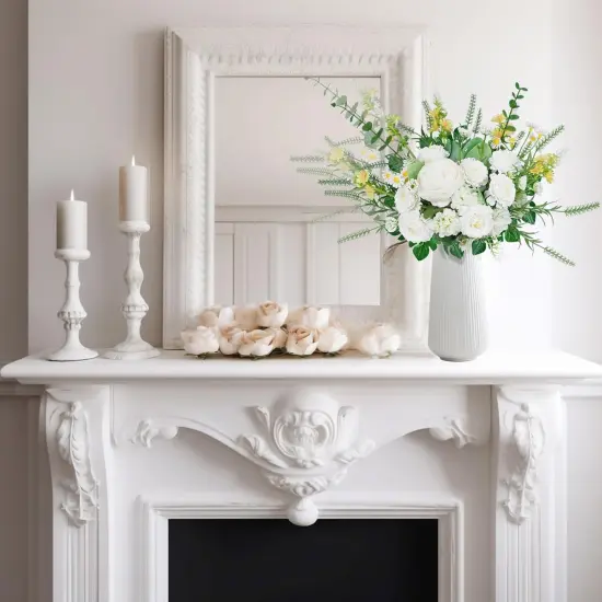 Artificial White Flowers Summer Tabletop Floral Arrangements Fake Mixed Daisy Hydrangeas Flowers {5}