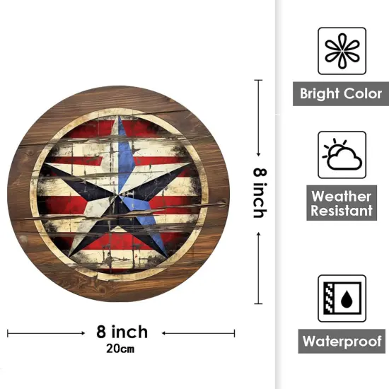 Rustic Wall Decor Wall Plaque Sign Round Metal Tin Sign American flag Wreath Round for Wall Decor {4}