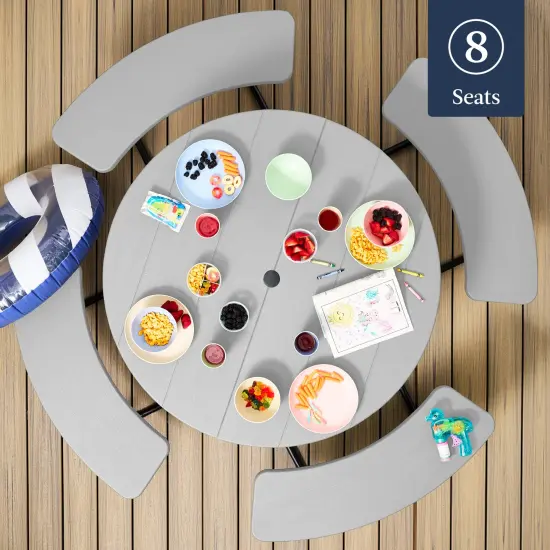 Best Choice Products 8-Person Circular Outdoor Picnic Table w/ 4 Benches, Umbrella Hole, 2000lb Capacity Light Gray {3}