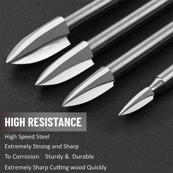 Wood Carving Tools, 5 PCS HSS Engraving Drill Bit Set Wood Crafts Grinding Woodworking Tool 1/8&rdquo; Shank Universal Fitment for Rotary Tools {3}