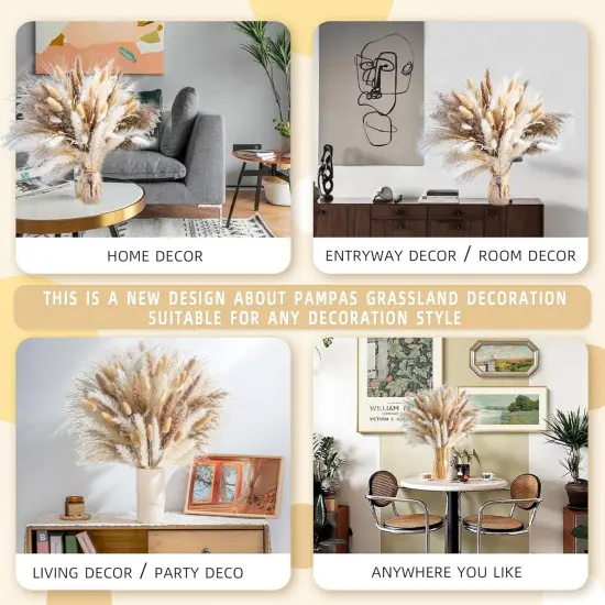 120PCS Natural Pampas Grass Mix Bouquet | Dried Pampas Bouquet for Wedding Boho Flowers Home Table Decor Desk Decor, Rustic Farmhouse Decor {2}