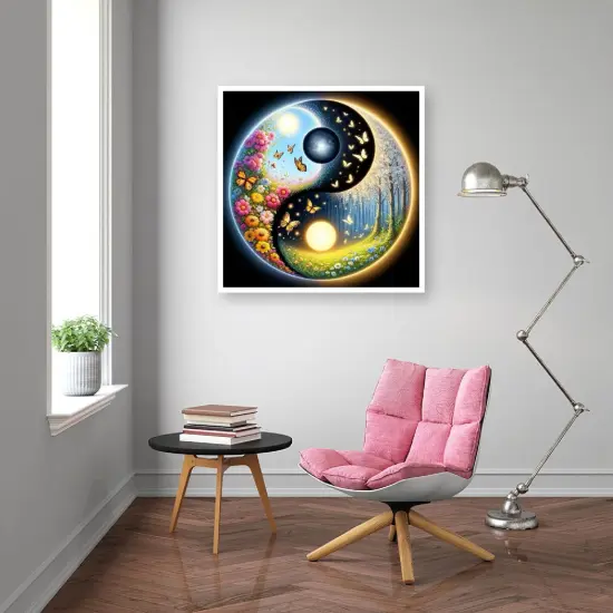 5D Diamond Art Kits for Adults, Sun and Moon Diamond Painting Kits for Beginners, DIY Butterfly Adult's Diamond Painting with Round Gem Art Kits for Gift Home Wall Decor 14x14 Inch {4}