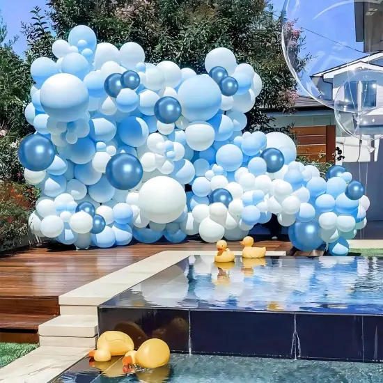161Pcs Boy's Birthday Blue Macaron Balloons Garland Kit Dark and Baby Blue Chrome White Balloons Arch Kit for Baby Shower Wedding Party Decoration {3}
