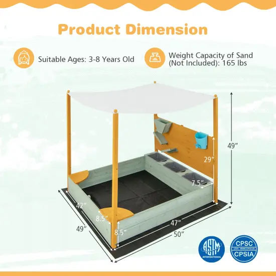 Wooden Sandbox with Sand Wall & Canopy for Kids 47x42 {5}