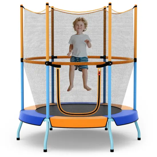 Kids Trampoline with Safety Net, Zipper Door and Heavy-Duty Frame Yellow {7}