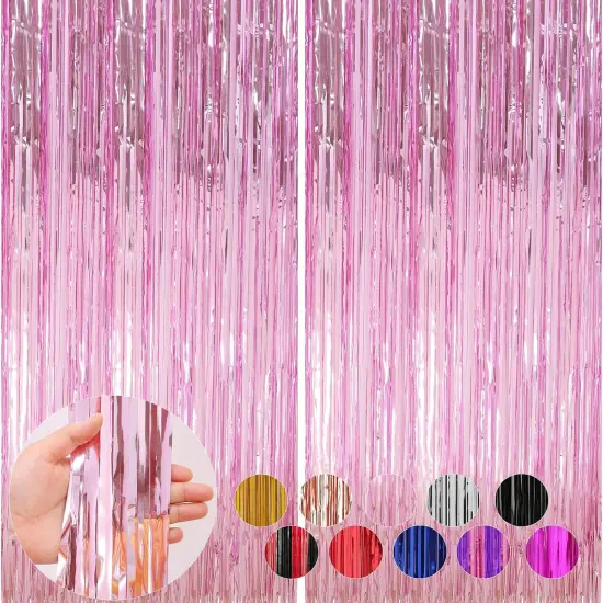 2 Pack Pink Foil Fringe Curtains Streamers Party Decorations 3.3 x 8.2 ft, Pink Tinsel Curtain Fringe Backdrop for Parties, Door Fringe Birthday Streamers, Barbie Backdrop Birthday Party Decorations {1}