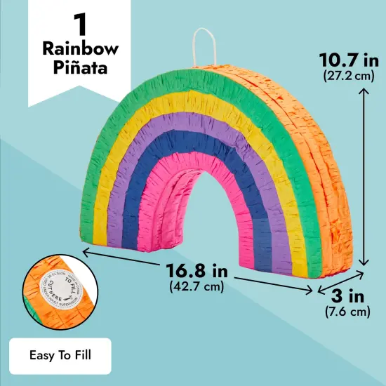 Rainbow Pinata for Pride, Baby Shower, Kids Birthday Party Decorations, (Small, 16.8 x 3.0 x 10.7 Inches) Multicolor {3}