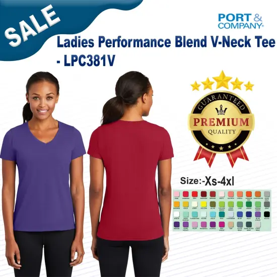 Port & Company&reg; Ladies Performance Blend Short Sleeve V-Neck Tee White {2}