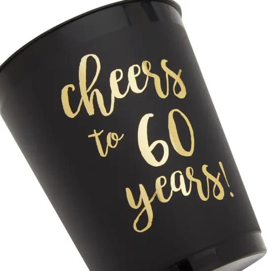 16 Pack Cheers to 60 Years Plastic Party Cups - 60th Birthday Decorations for Men and Women, Anniversaries (Black, 16 oz) {4}