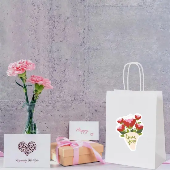 50 Pack 8x4.75x10 Inch Medium White Kraft Paper Bags with Handles Bulk (50pcs) {4}