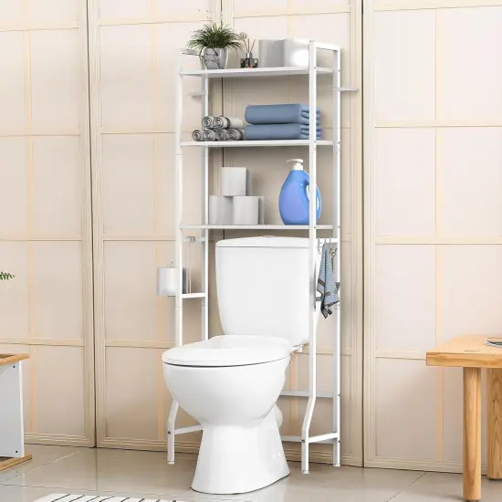 3-Tier Over-The-Toilet Storage Shelf with Adjustable Feet | Anti-Tip Bathroom Organizer | White Scandinavian-Style Space-Saving Shelf for Bathroom, Laundry Room {6}