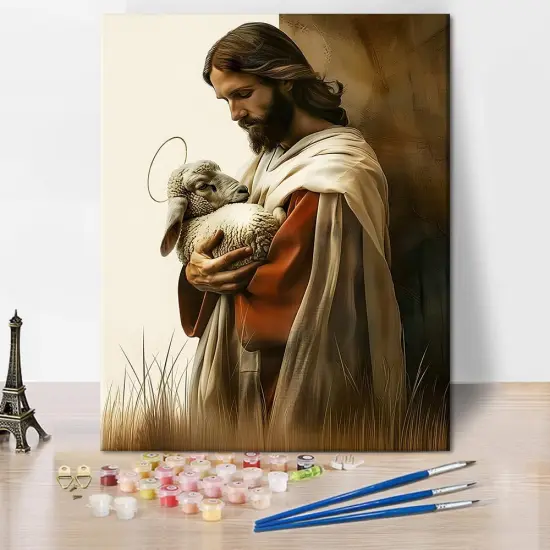 Paint by Number for Adult, Jesus Paint by Numbers, Jesus Holding a Lamb in his Arms Adult Paint by Numbers Kits on Canvas, 16X20 Inch Paint by Numbers for Adults Beginner Frameless {4}