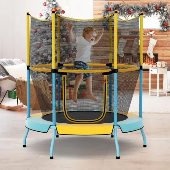 Kids Trampoline with Safety Net, Zipper Door and Heavy-Duty Frame Yellow {2}