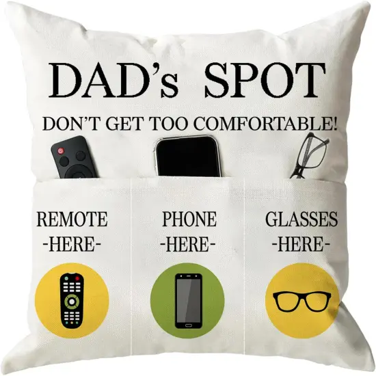 Father's Day Throw Pillow Case, Dad's Spot Throw Pillow Covers 18 x 18 Inch，Dad Gifts from Daughter Son，Birthday Christmas Thanksgiving Day Gifts for Papa Stepdad ，3-Pocket {1}