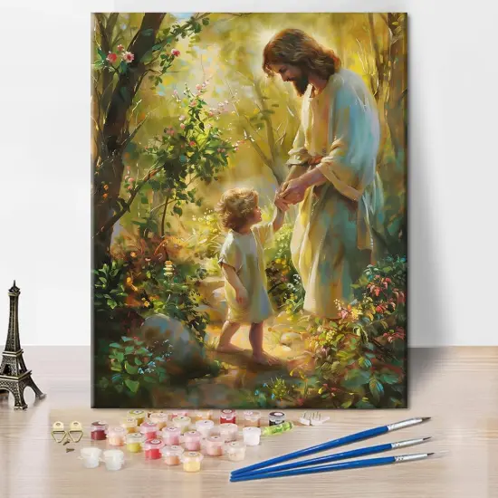 Jesus Paint by Numbers for Adult, Paint by Number Prayer Forest, Paint-by-Number Kits DIY Painting Kits On Canvas Religious Spirit Paint by Number for Adults,Frameless 16 x20 Inch {1}