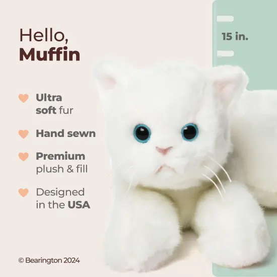 Bearington Collection Muffin Plush White Cat Stuffed Animal, 15 Inch, For Ages 3-14 {2}