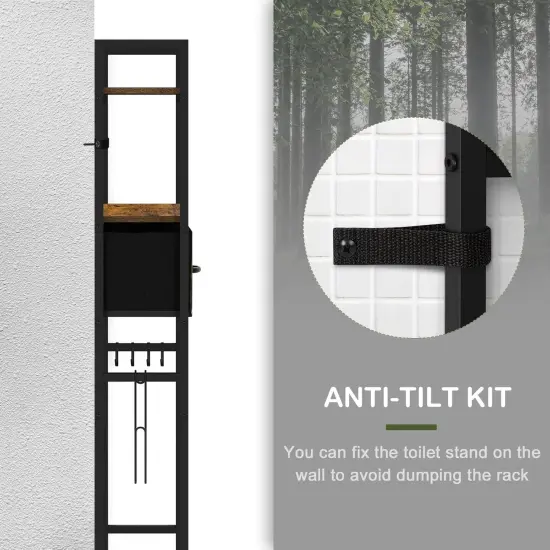 Rustic Brown Over-The-Toilet Storage Cabinet with Fabric Drawers &ndash; Bathroom Organizer with Toilet Paper Holder, Hooks & Adjustable Shelves for Laundry, Bedroom, or Kitchen {3}