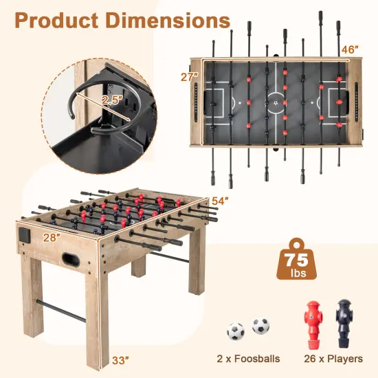 Natural MDF Full Size Foosball Table with Metal Rods, Cup Holders and Adjustable Legs {3}