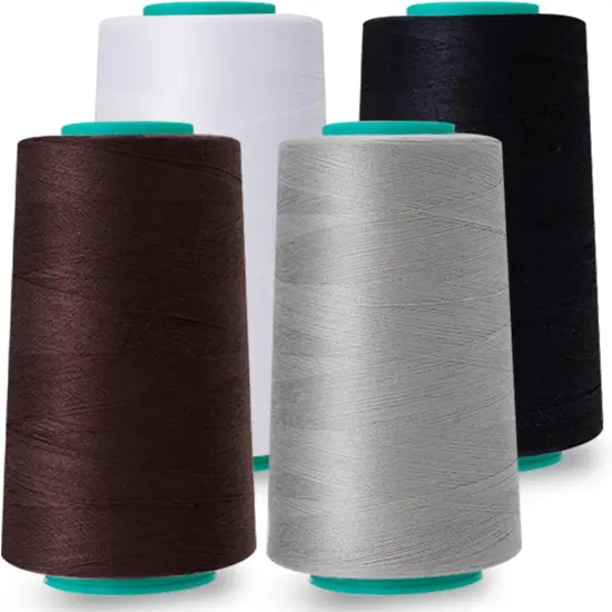 Serger Thread, All-Purpose Sewing Thread, Polyester Thread for Sewing Machine, 4 Cones of 3000 Yards Each Spool,Cone Thread for Sewing Machine 140S/2 (Black,White,Brown,Grey) {5}
