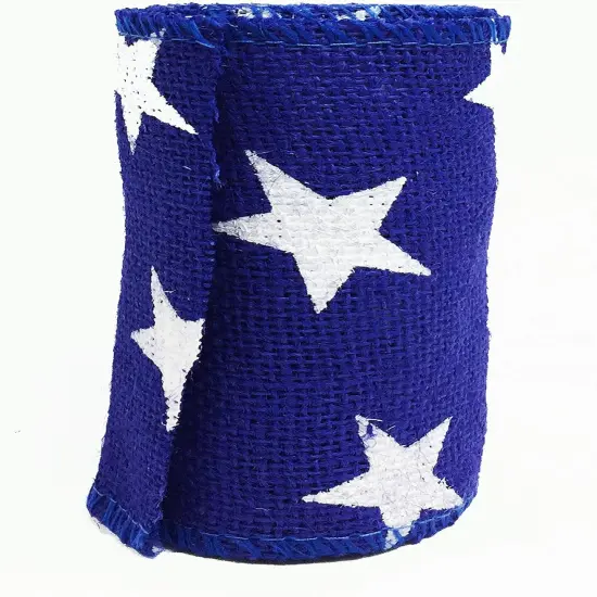 Burlap Ribbon Star Print on Navy Royal Blue, 5inch X 15 Feet roll Natural and Eco-Friendly Product Wall Decor {2}