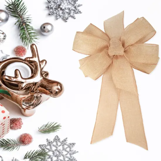 1 Pcs 10 x 20 Inch Big Bow Burlap Ribbon with Natural Jute Rustic Wreath Ribbons and Bow Use Wrapping, Party Decoration (Linen) {4}