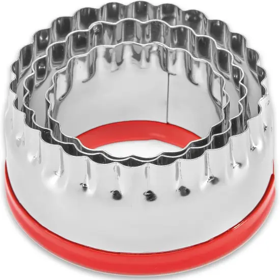 3Pcs Fluted Round Cookie Cutters 2" 2.6" 3", Heavy Duty Food-Grade Stainless Steel, Biscuit Cutter, Mini Cookie Cutters, Cookie Cutters for Baking, Unique Design with Protective Red Top PVC {1}
