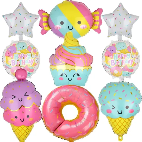 Ice Cream Balloons Donut Candy Themed Baby Shower Kids Sweet Summer Birthday Party Decor 9 Pcs {1}