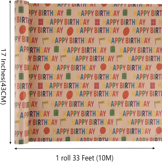 Birthday Wrapping Paper 17 Inch X 33 Feet Kraft Wrapping Paper {2}