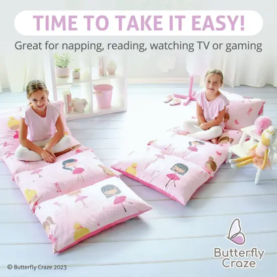 Butterfly Craze Floor Pillow Case, Mattress Bed Lounger Cover, Pink Ballerina, King Size - Cozy Seating Solution for Kids & Adults, Recliner Cushion, for Reading, TV Time (Pillow Not Included) {6}