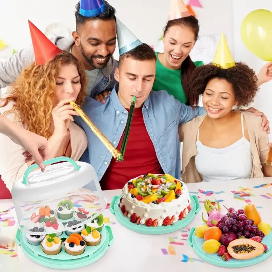 Cake Carrier with Handle, Cupcake Holder Deviled Egg Containers with Lid, 3-in-1 Multi-Purpose Food Storage for Dessert Baking Party Camping {4}