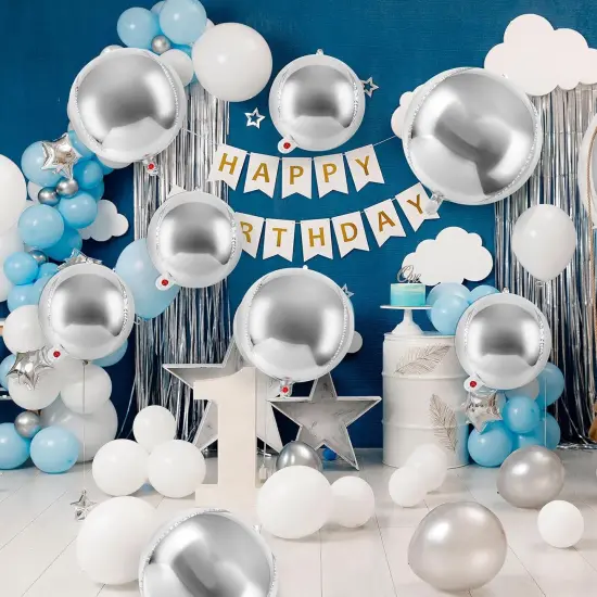 18 Pcs Silver Foil Balloons Shiny Round Balloons Set Large Balloon Garland Arch for Birthday Graduation Wedding Bachelorette Party Decorations, 5 Pcs 22 Inches, 5 Pcs 15 Inches, 8 Pcs 10 Inches {3}