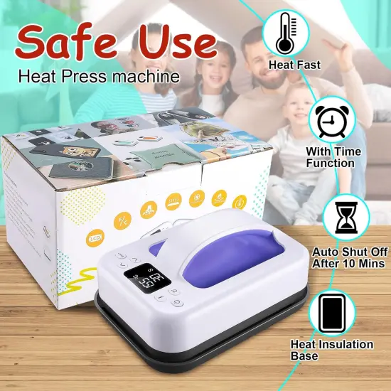 Heat Press Machine For T Shirts, 7" &times; 5" Portable Mini Heat Press Fast Even Heat, Easy Press T Shirt Printer Machine for HTV Vinyl and Heat Transfer Sublimation for Tote Bags, Hat,DIY Projects(Violet) {5}