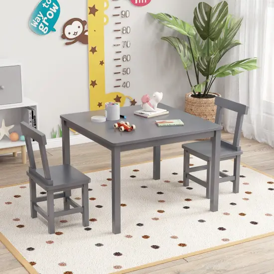 3 Pieces Wooden Children Furniture Set Including 2 Armless Chair and 1 Table Gray {1}
