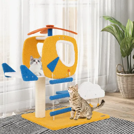 Modern Aviation-Themed Cat Tree Tower with 2 Spacious Perches and Helicopter-Shaped Platform {2}