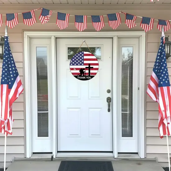 Memorial Day Decorations American Soldier Thank You Hanging Sign Memorial Day Wreath Patriotic Wreath Wooden Wall Decor {3}