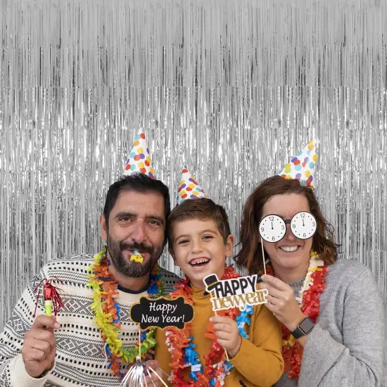 Silver Tinsel Foil Fringe Curtains Backdrop, Melsan 3.2 x 8 ft Foil Curtain Birthday Party Decorations for Disco, New Year Eve Party Backdrop - 3 Packs {2}