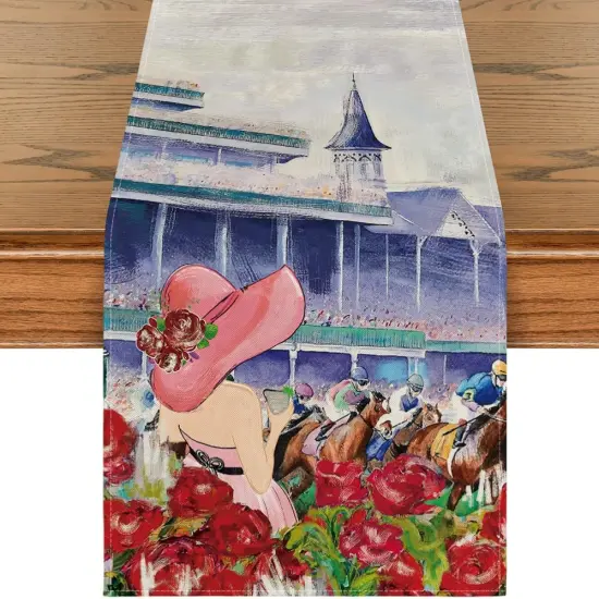 Rose Horse Racing Castle Kentucky Derby Table Runner, Sports Festival Kitchen Dining Table Decoration for Home Party Decor 13x72 Inch {1}