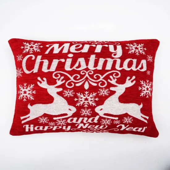 Merry Christmas Cheer Jacquard Woven Throw Pillow &ndash; 24" x 24", Holiday Decorative Cushion {2}