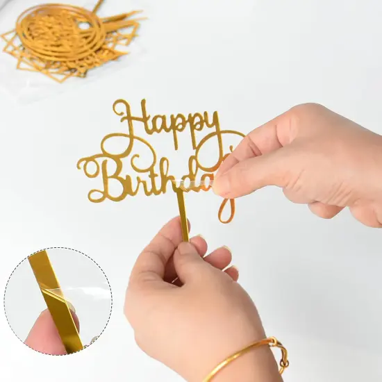 12 Pack Multi Styles Birthday Cake Topper Set, Acrylic Cake Bunting Decor Birthday Cake Picks Party Decorations Supplies(Gold) {2}