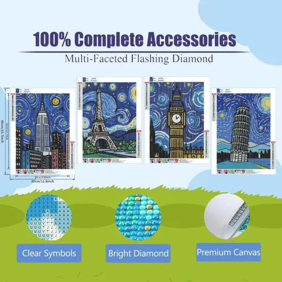 4 Pack 5D Diamond Painting Kits for Adults, Landscape Diamond Art Kits for Beginners of All Ages, Round Full Drill Painting by Numbers Crafts Home Wall Decor 12 x 16 Inches Building {3}